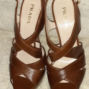 Prada brown open-toe sandal style heels